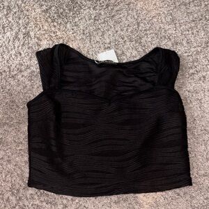 Zoya Black Textured Crop Top with Square Neckline